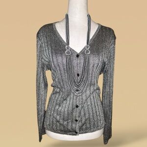 Vintage Metallic Ribbed Knit Cardigan Sweater Y2K 90s Medium